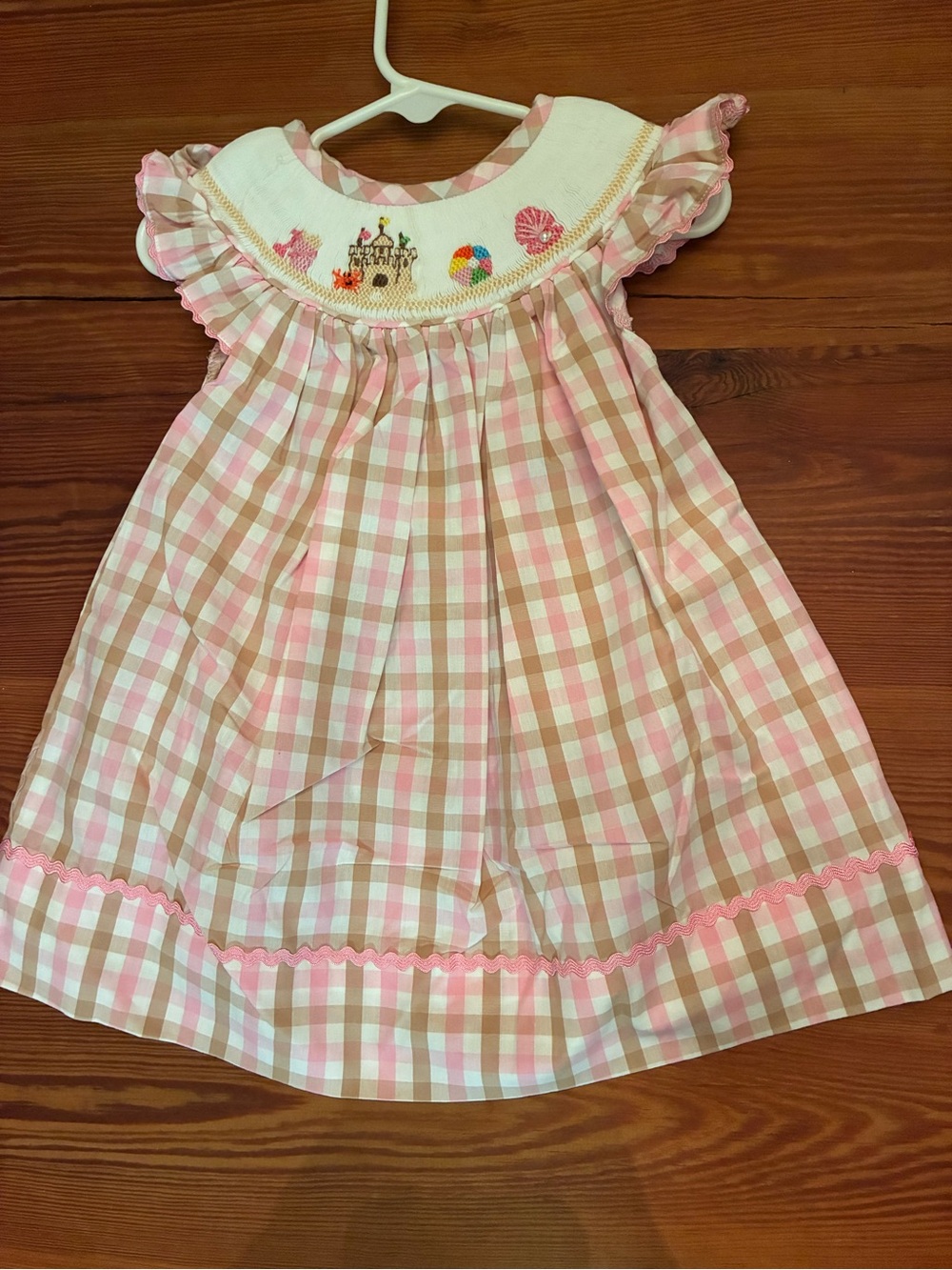 Pink and Tan Gingham Smocked Baby Dress